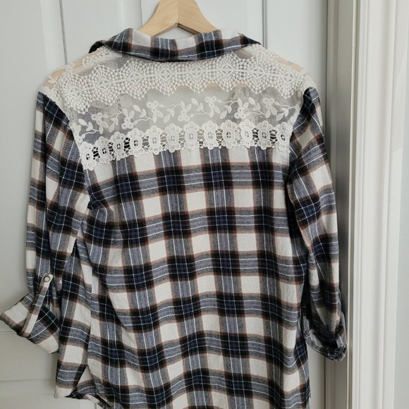 Button Up Lace Back Flannel - Picture 3 of 3